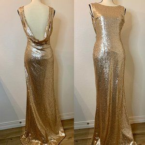 LULUs Slink and Wink Matte Rose Gold Sequin Maxi Dress FORMAL SIZE LARGE